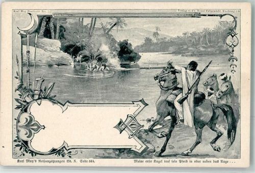 Reiseerzählungen Band X Seite 524 Pferd Gewehr Postkarte Nr 7