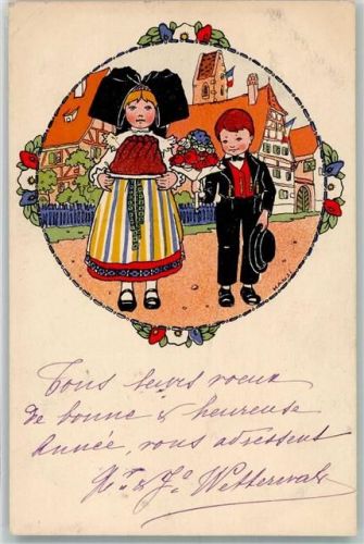 1926 sign. Hansi Jean Jaques Waltz Kinder Trachten Kuchen Frankreich