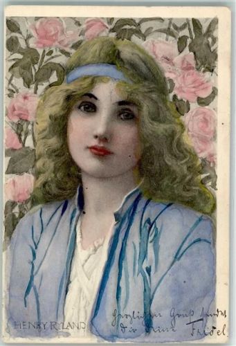 1902 sign. Henry Ryland schöne Frau mit blonden Haaren Verlag M. Munk