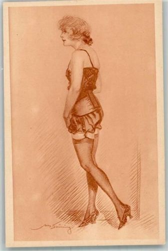 Dame im Morgendress Erotik Strapse Mieder Serie 100 h/3 Verlag Fischer & Wittig Leipzig