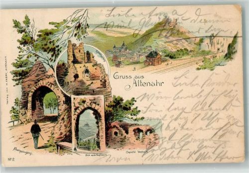 Altenahr 1899 Lithographie Bahnhof Burg