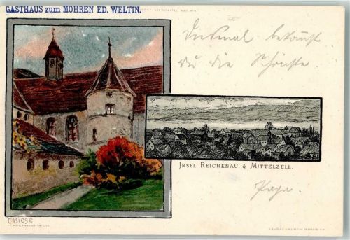 Reichenau 1898 Gasthaus zum Mohren Insel Reichenau u. Mittelzell sign. C. Biese