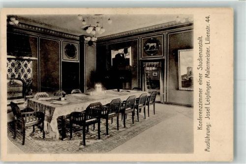 München 1910 Ausstellung bemalter Wohnräume Konferenzzimmer einer Studienanstalt von Malermeister Leipfinger