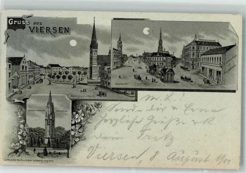 Viersen 1900 Lithographie Remigius Platz Neumarkt Mondschein