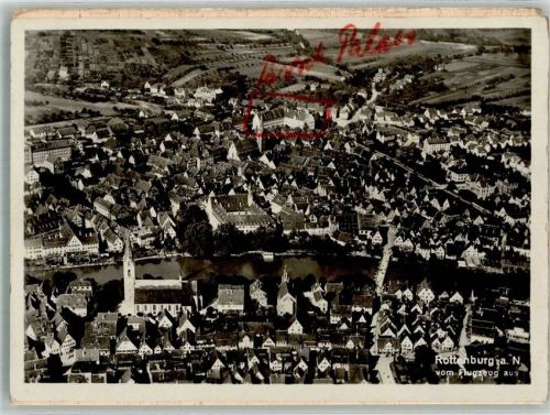 Rottenburg Fliegeraufnahme Original aufmontierte Verlagsmusterkarte