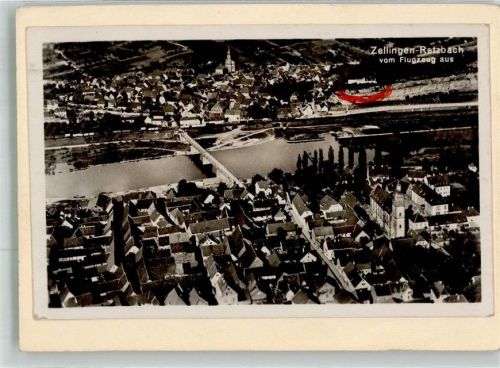 Zellingen Fliegeraufnahme Original aufmontierte Verlagsmusterkarte
