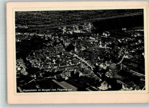 Kuppenheim 1933 Fliegeraufnahme des Ortes mit St. Sebastian Kirche Original aufmontierte Verlagsmusterkarte