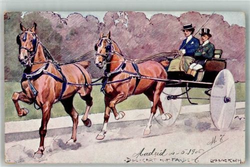1906 865-1 Jugendstil sign. Ludwig Koch Kutsche Doc-Cart mit Tandem