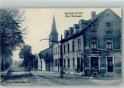 57970 Yutz 1931 Foto AK Kirche Rue Nationale Geschäft
