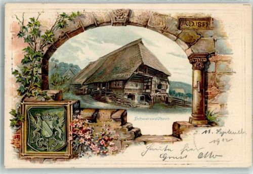 Mauer , Schwarzwaldhaus Wappen AK Vorhang 1902 Prägedruck