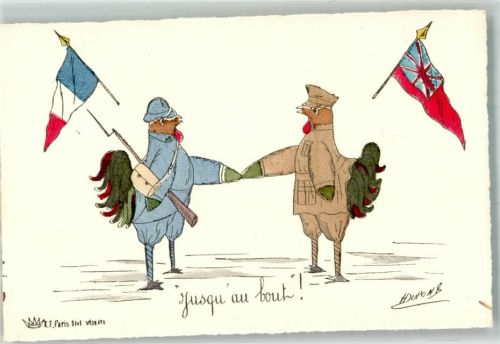 Karikatur sign. Du Pons Gallischer Hahn und Englischer Hahn