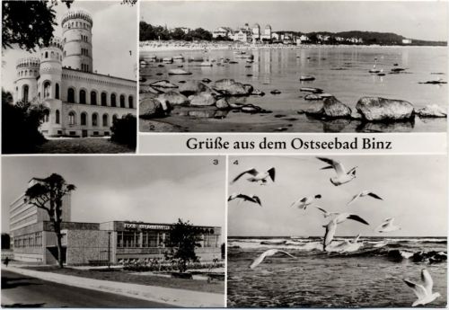 um 1985 Gruß aus dem Ostseebad Binz, 4 Ansichten,Bild und Heimat Reichenbach