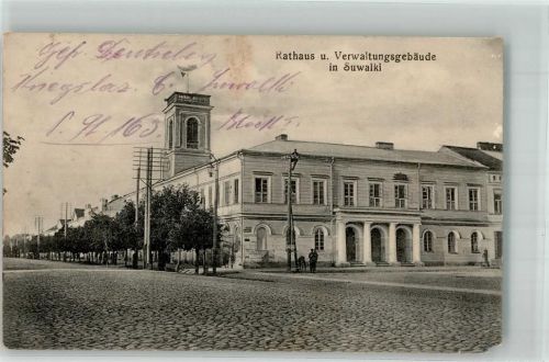 Suwalken Suwalki 1916 Gebrauchsspuren Rathaus Verwaltungsgebäude Feldpost WK I Nr. 163 Kriegslazett
