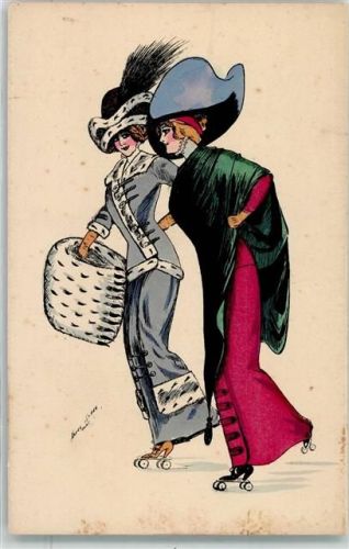 Art Deco Mode Frauen auf Rollschuhe Verlag K.F. Paris 4278