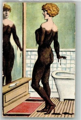 1931 Akt Erotik Frau steht vor dem Spiegel