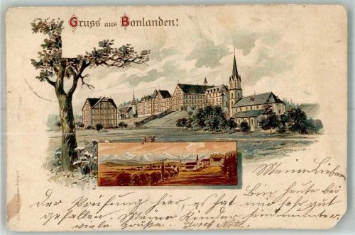 Bonlanden 1904 Lithographie Kloster Bonlanden Eckschaden