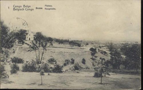 um 1910/20 Zentralafrikanische Republik, Boma, -Belgisch Congo, Plateau-, Palmen, Landschaft, Haus
