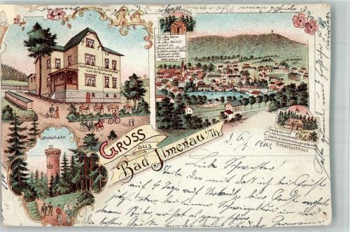 Bad Imnau 1901 Lithographie Gasthausz. Schillerhöhe Gabelnachhaus Kickelhahn beschnitten