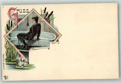 1899 Erotik nackte Frau im Moorbad Jugendstil