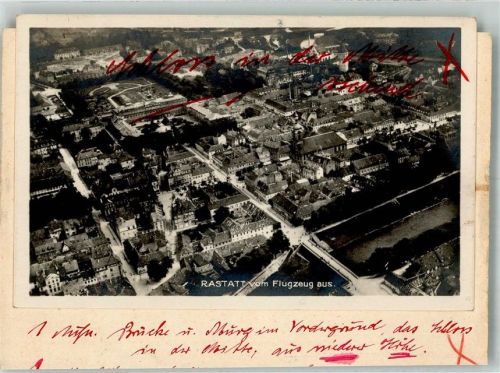 Rastatt Fliegeraufnahme A. Weber u. Co. Stuttgart Original aufmontierte Verlagsmusterkarte