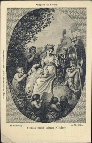um 1900 Genua unter seinen Kindern, Krone,Friedrich Martins Kunstverlag,sign. H. Ramberg, A.W. Böhm AKU1