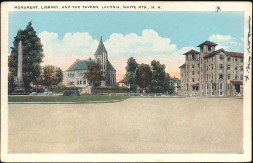 um 1920/30 USA, Monument, Library, and the Tavern, Laconia, White Mts., N.H.