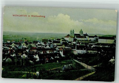Weingarten 1910 Panorama des Ortes mit der Benediktiner-Abtei