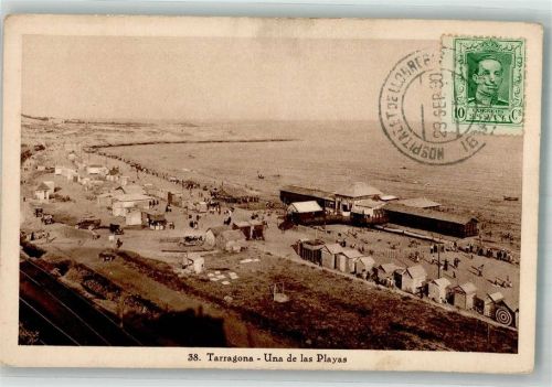 Tarragona 1930 Schwimmbad Strand Marke bildseitig