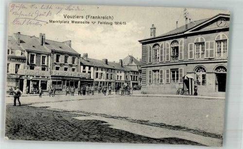 Vouziers 1915 Marktplatz Geschäft Deutsche Bierquelle Feldpost WK I III.Armee