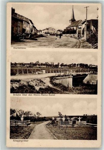 Lagarde 1915 Feldpost WK I Nr. 124 Dorfstrasse Kriegergräber Rhein-Main-Kanal Leim löst sich