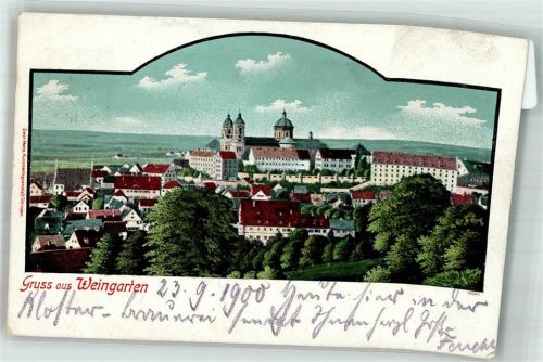Weingarten 1900 Panorama des Ortes mit der Benediktiner-Abtei