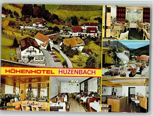 Huzenbach Höhenhotel Huzenbach Innenaufnahme Restaurant Stammtisch Speiseraum Hausbar Terrasse Mehrfachaufnahme