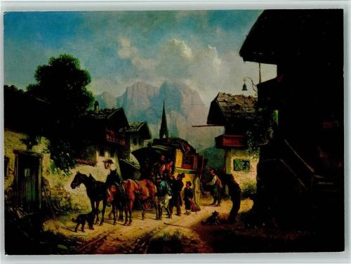 Partenkirchen Postkutsche in Partenkirchen Ölgemälde Adolf Schmidt