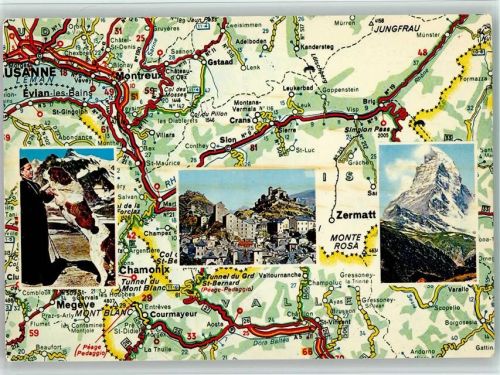 Landkarte Zermatt, Lausanne und Montreux Schweiz Landkarte
