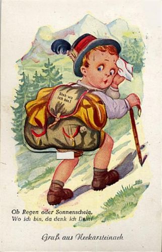 Neckarsteinach Wanderer Rucksack Ak mit herausziehbarem Papierstreifen