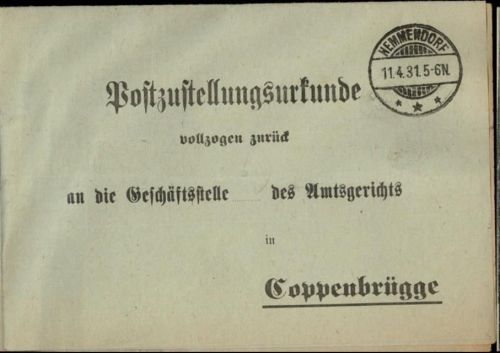 Hemmendorf Post-Zustellungsurkunde