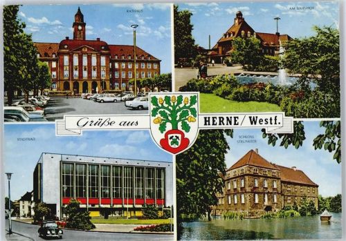 Herne Bahnhof Springbrunnen Schloss Schwimmbad Rathaus Auto Wappen