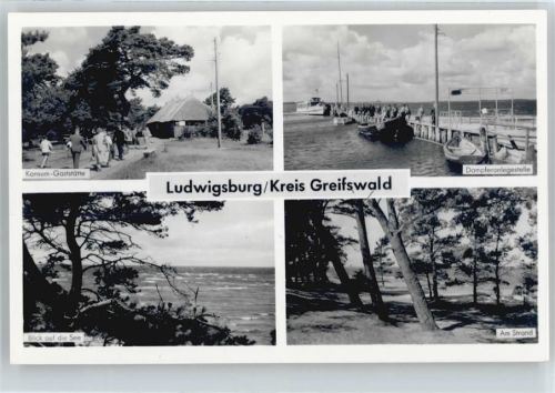 Ludwigsburg Konsum-Gaststätte, Blick auf die See, Am Strand, Dampferanlegestelle