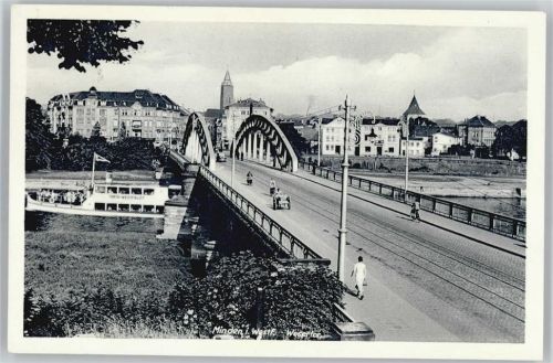 Minden Brücke Fluss Schiff
