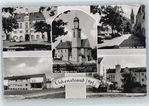 Vohenstrauß kath. Stadtpfarrkirche, Kreiskrankenhaus, ev. Kirche, Rathaus, Schule