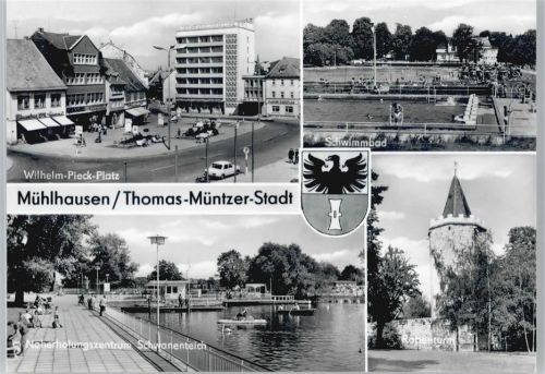 Mühlhausen Wilhelm-Pieck-Platz, Schwimmbad, Rabenturm, Schwanenteich