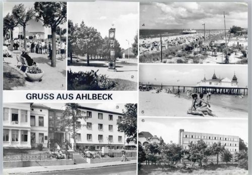 Ahlbeck Konzertpavillon, Stranduhr, FDGB-Erholungsheim Ferienglück, Seebrücke, FDGB-Erholungsheim Max Kreuziger