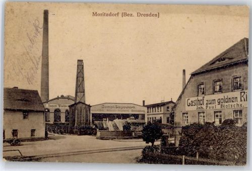 Moritzdorf Ortspartie, Gasthof Zum goldenen Ritter, Sägewerk