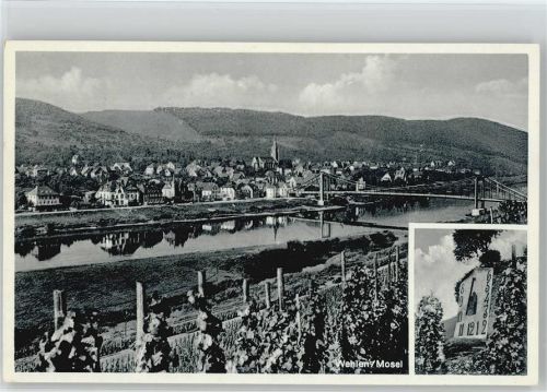 Wehlen, Mosel 1954 Brücke Teilansicht Uhr