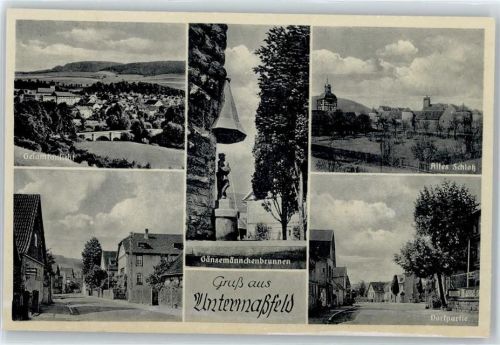 Untermaßfeld Gänsemännchenbrunnen, Altes Schloß, Dorfpartie