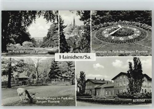 09661 O9260 Hainichen , Sachs - Bahnhof Blumenuhr Junge Pioniere Hirschgehege