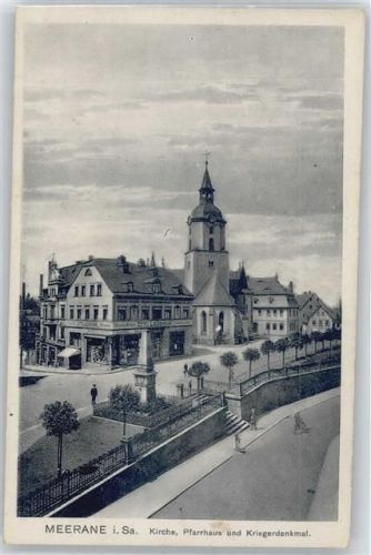 Meerane Kirche, Pfarrhaus, Kriegerdenkmal