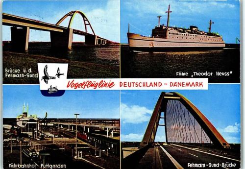 Fehmarn Mehrfachansicht, Fähre "Theodor Heuss", Fährbahnhof Puttgarden, Fehmarn-Sund-Brücke