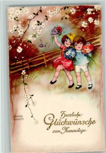 Alabaster Serie 4389 - Namenstag - Kinder mit Blumen
