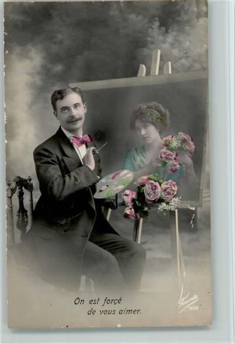 Künstler malt seine Liebste Foto 1912 AK